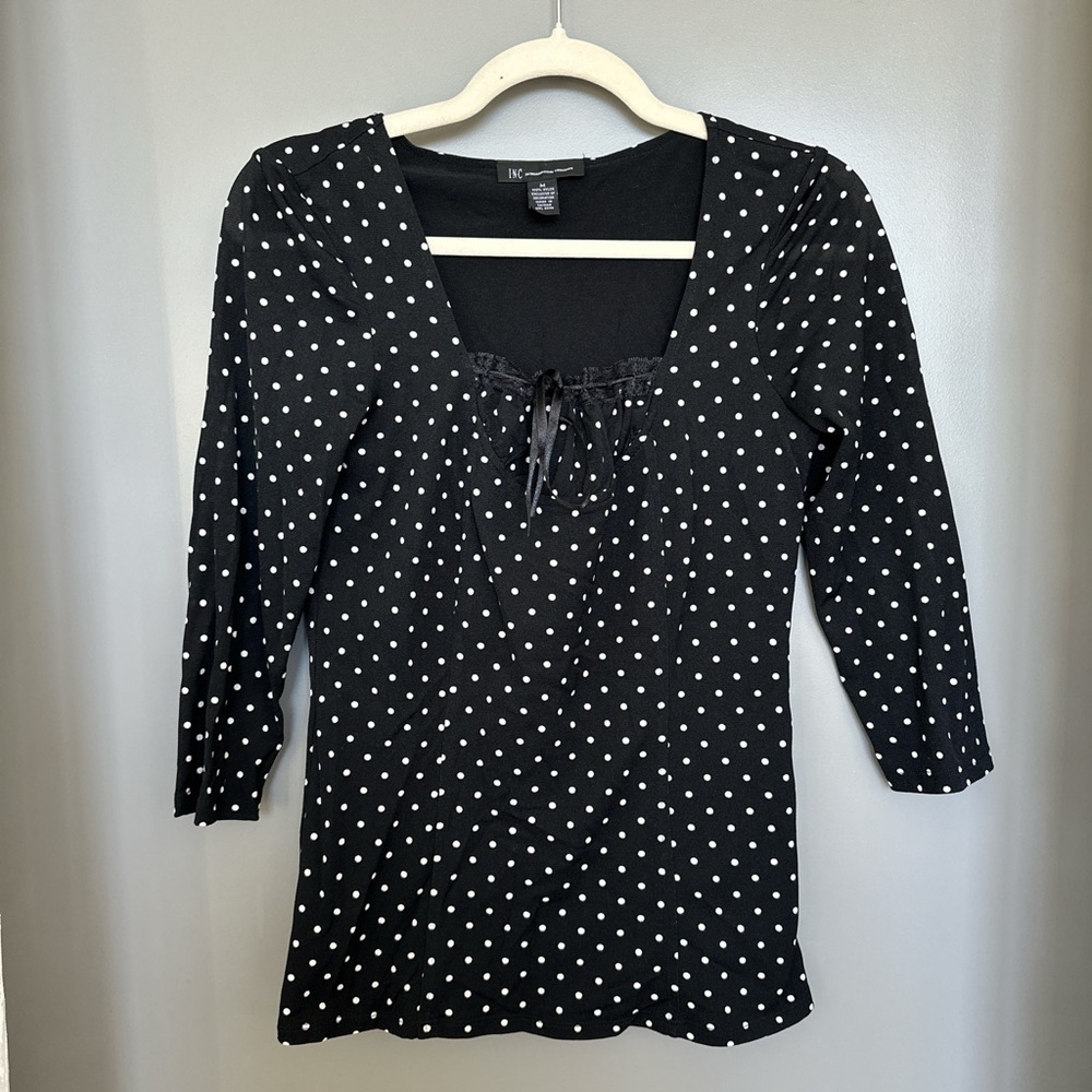 2000s Black and White Polka Dot Milkmaid Blouse